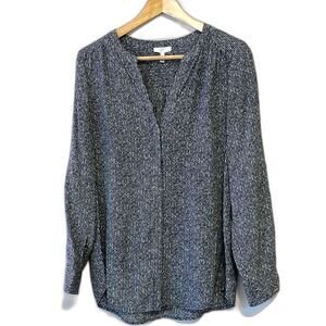 Joie Peterson 100% Silk Long Sleeve Printed Blouse Office Work Black Gray Small